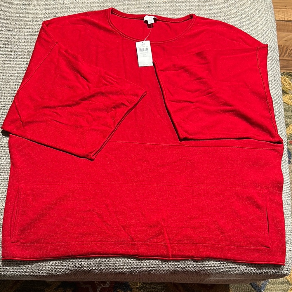 NWT J. Jill Red Knit Crew Neck Short Sleeve Sweater Relaxed Fit